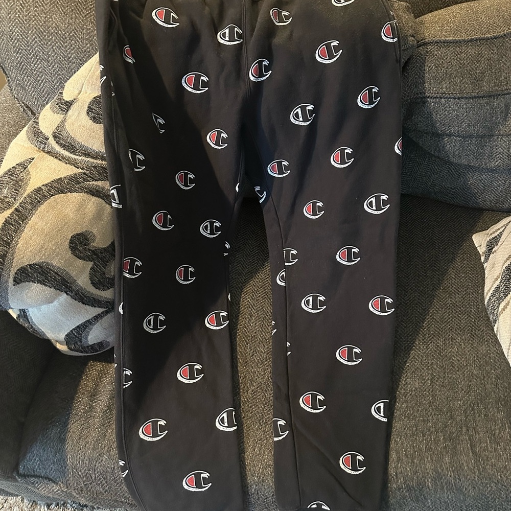 Champion Black Sweatpants with Logo Pattern